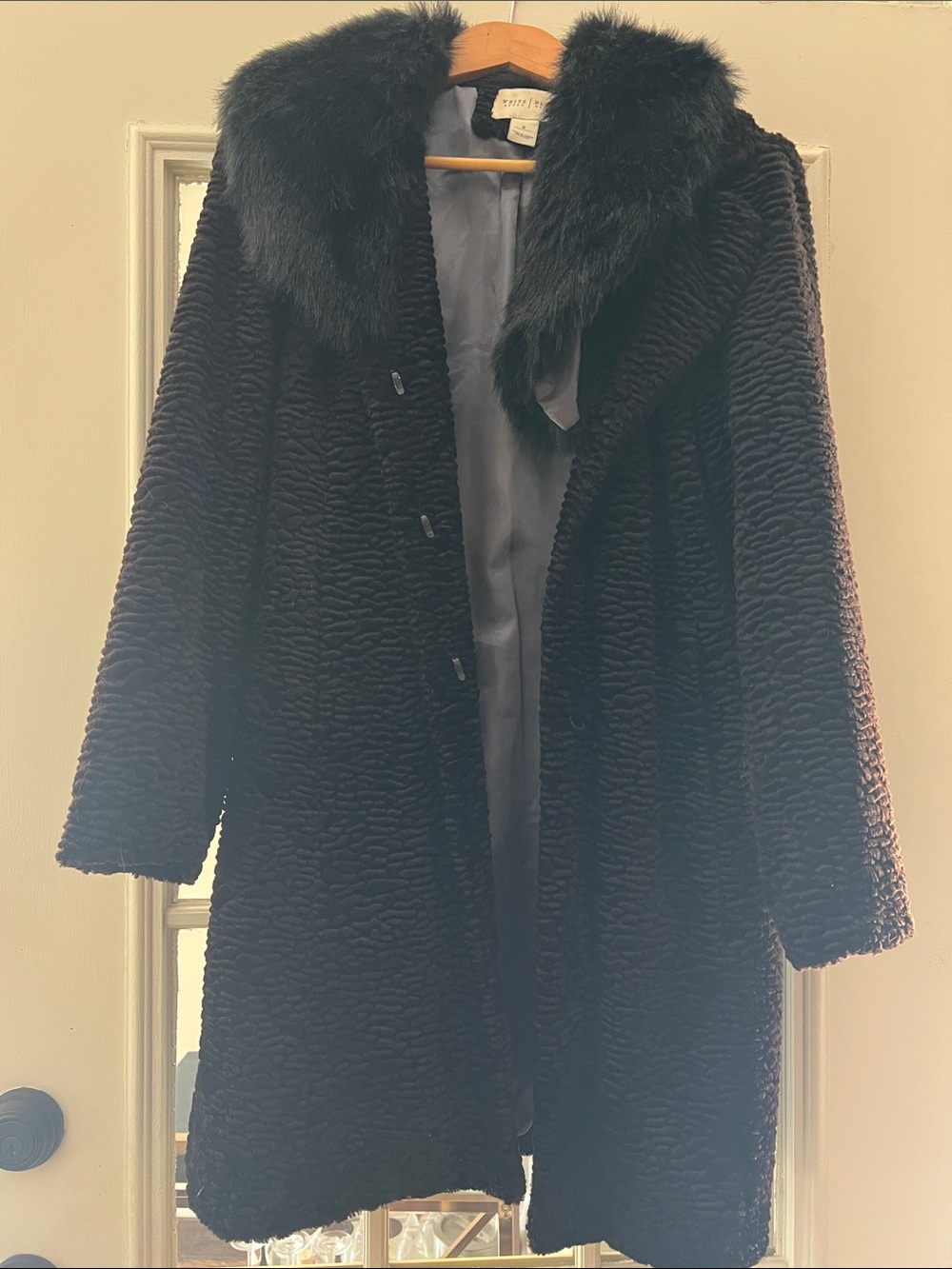White House Black Market Black Faux Fur-Trim Pea Coat w removable fur colar
